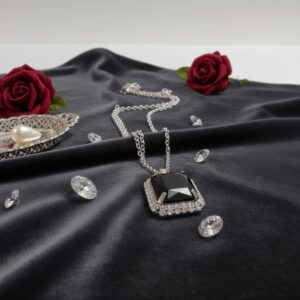 Midnight Royale Emerald-Cut Onyx Pendant with Silver Chain