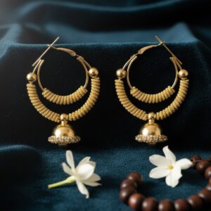 Antique Gold-Toned Dual-Layered Hoop Earrings