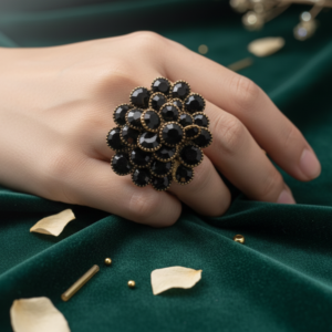 Midnight Bloom Crystal Adjustable Floral Cocktail Ring