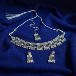 Emerald-Cut Crystal Choker Necklace Set with Earrings and Maang Tikka