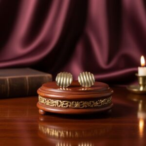 Sun-Swept Ribbed Gold Studs – Sculptural Oval Statement Earrings in High-Shine Gold Tone