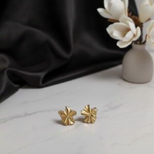 Golden Bloom Ruffled Studs – Sculptural Gold-Toned Earrings with Black Edging