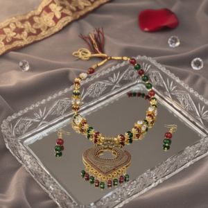 Heritage Paan-Shaped Antique-Finish Pendant Necklace Set and Earrings