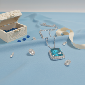 Sapphire-Blue Emerald-Cut Solitaire Pendant with Link Chain