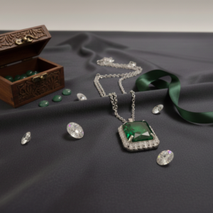 Royal Emerald-Green Radiant-Cut Pendant in Rhodium Finish