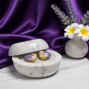 Amour Heart Studs in Regal Purple – Vintage-Inspired Purple & Gold Enameled Earrings