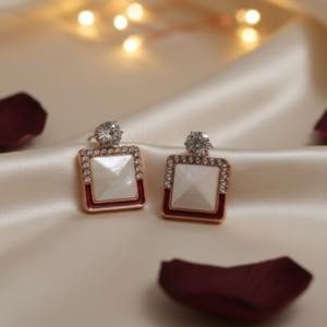 Art Deco Square Maroon Studs with Mother-of-Pearl Inlay