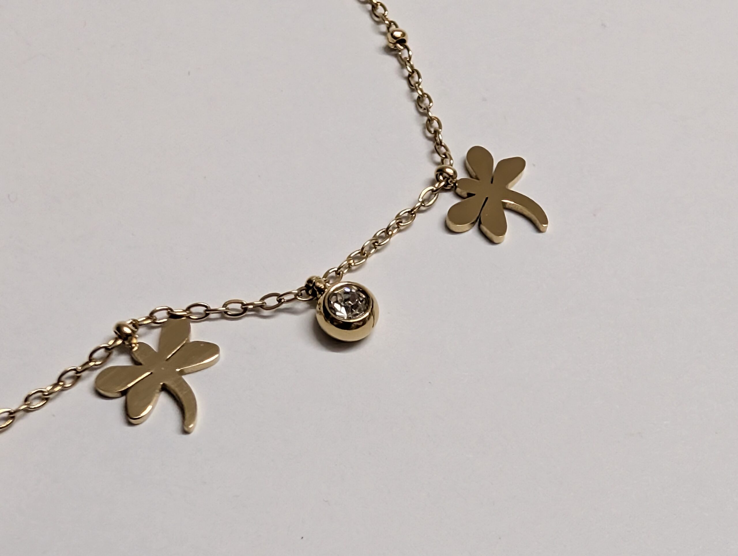 Gold-Shaded Dragonfly & Crystal Charm Anklet - Image 3