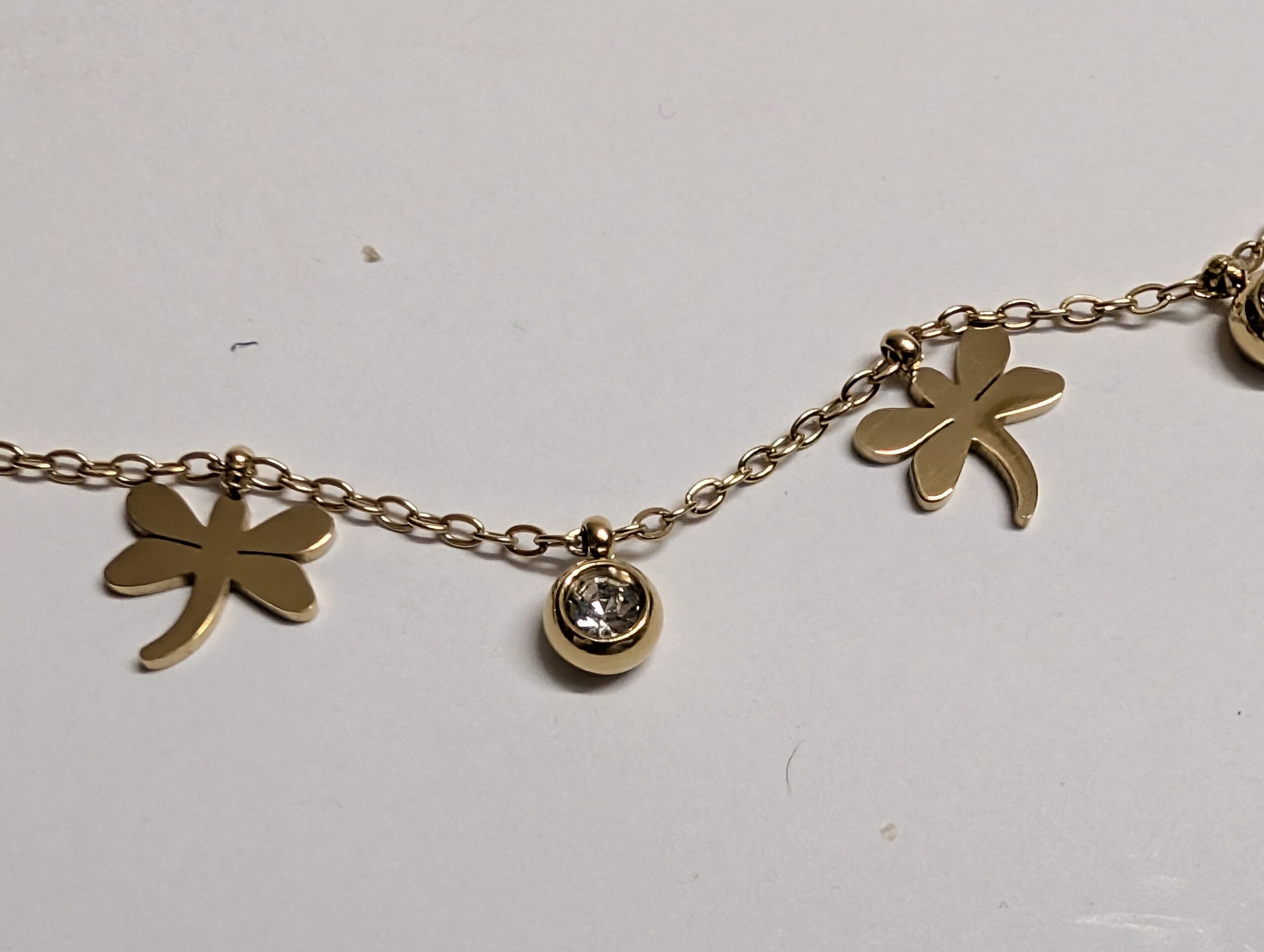 Gold-Shaded Dragonfly & Crystal Charm Anklet - Image 4
