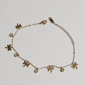 Gold-Shaded Dragonfly & Crystal Charm Anklet